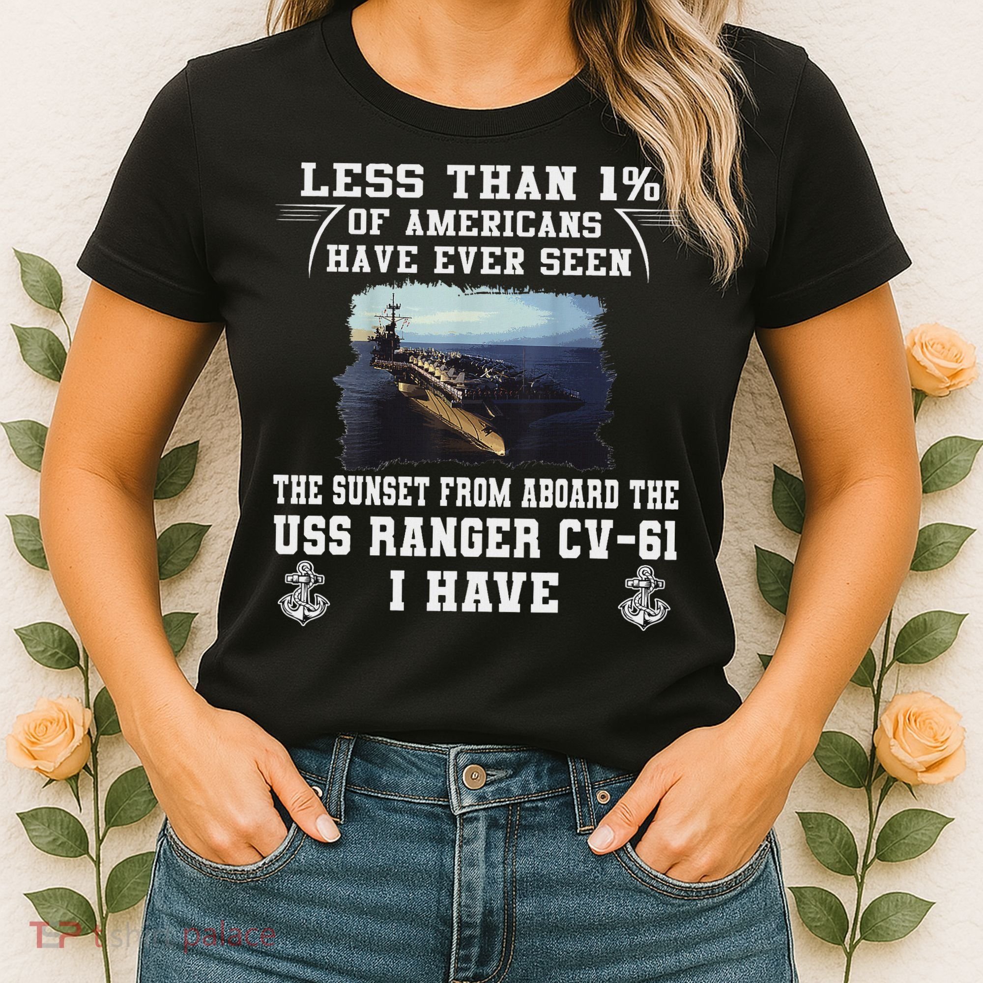 Uss Ranger Cv 61 Aircraft Carrier Black Women's T-Shirt