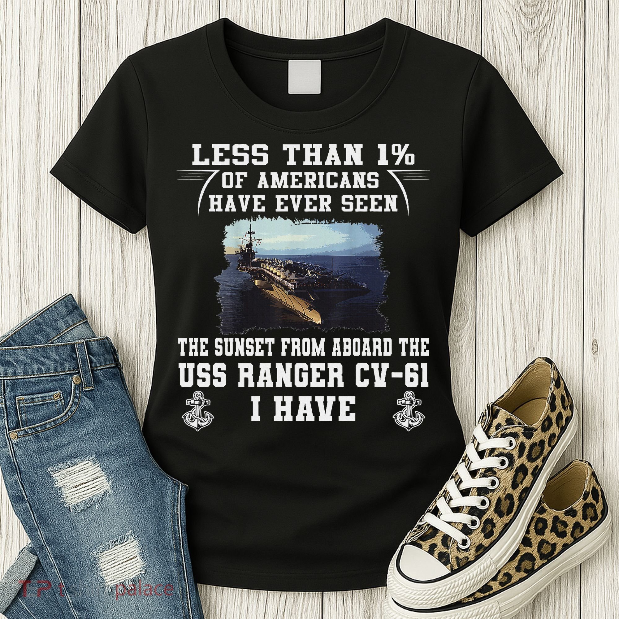 Uss Ranger Cv 61 Aircraft Carrier Black Women's T-Shirt