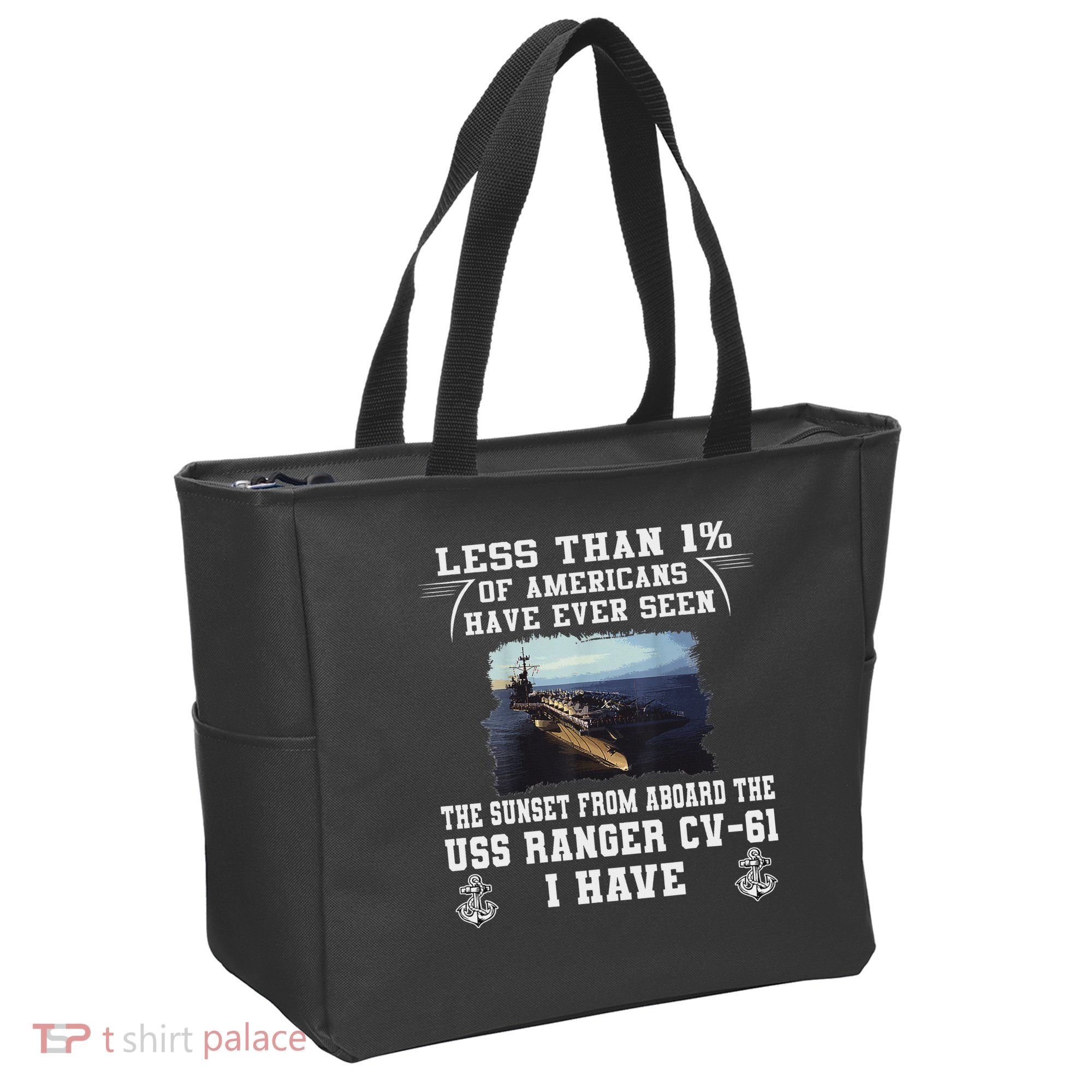 Uss Ranger Cv 61 Aircraft Carrier Black Tote Bag