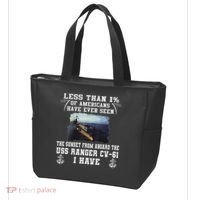 Uss Ranger Cv 61 Aircraft Carrier Black Tote Bag thumb 3