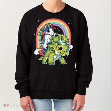 Unicorn Riding Dinosaur Triceratops Rainbow Women's Sweatshirt