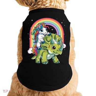 Unicorn Riding Dinosaur Triceratops Rainbow Doggie Tank