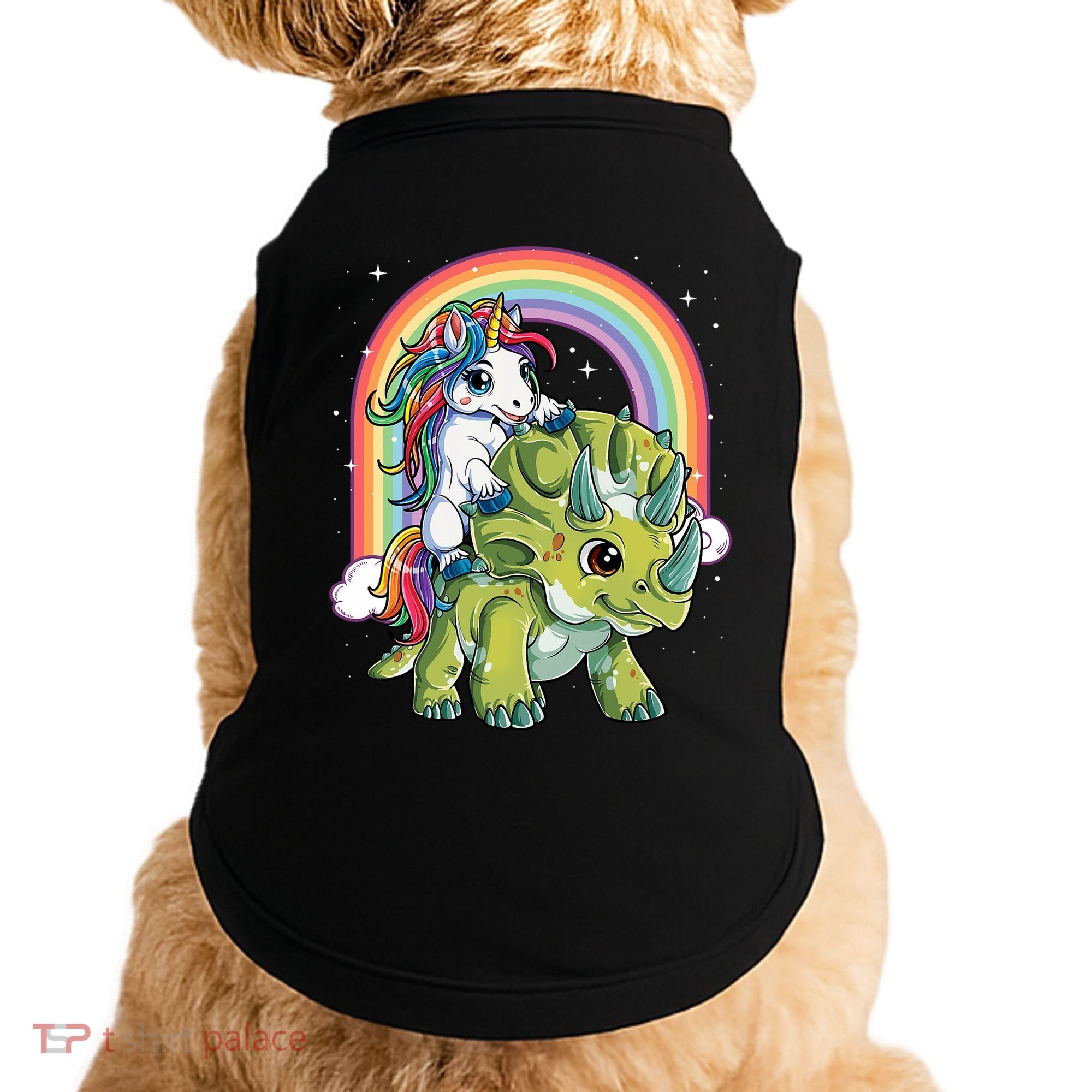 Unicorn Riding Dinosaur Triceratops Rainbow Doggie Tank