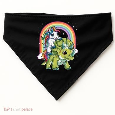 Unicorn Riding Dinosaur Triceratops Rainbow USA-Made Doggie Bandana
