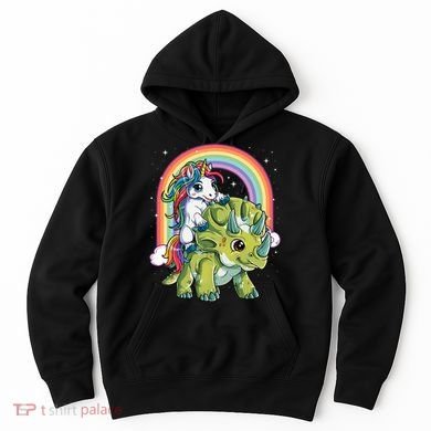Unicorn Riding Dinosaur Triceratops Rainbow Hoodie