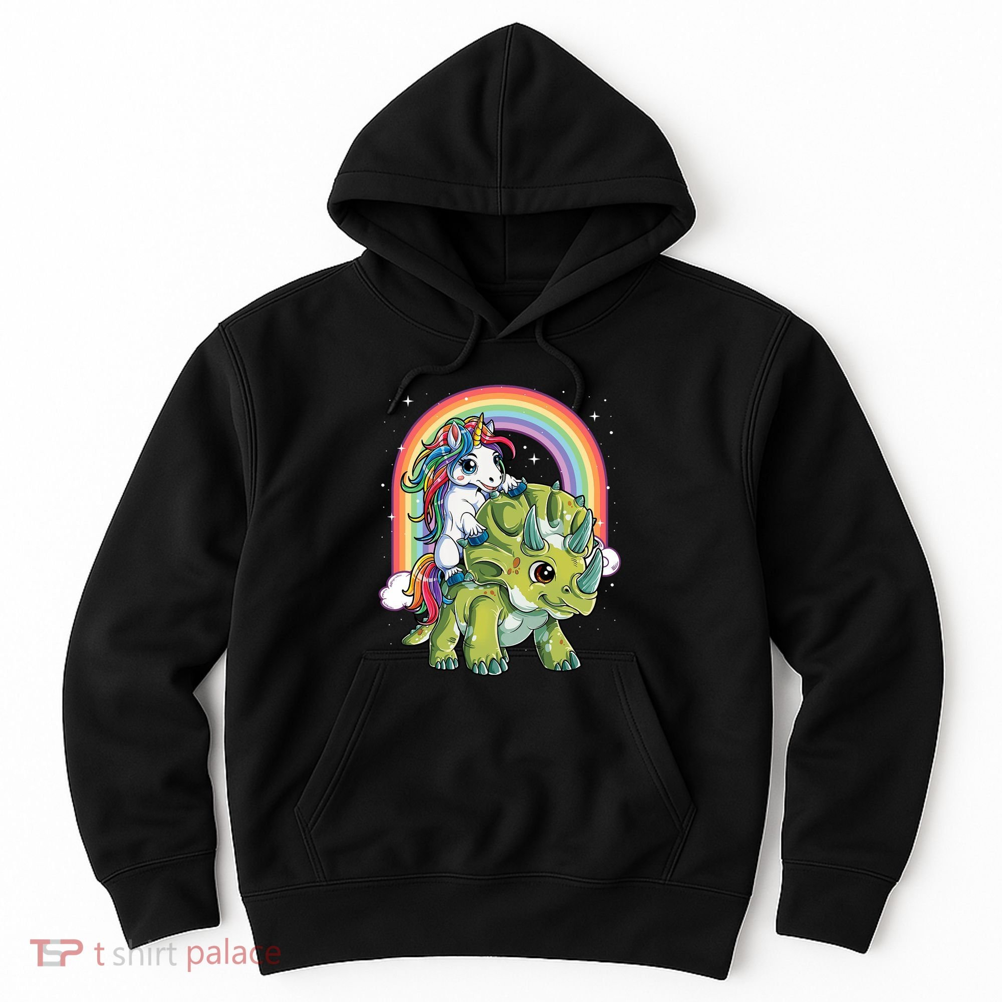 Unicorn Riding Dinosaur Triceratops Rainbow Hoodie