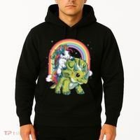 Unicorn Riding Dinosaur Triceratops Rainbow Hoodie thumb 2