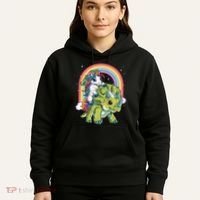 Unicorn Riding Dinosaur Triceratops Rainbow Hoodie thumb 5