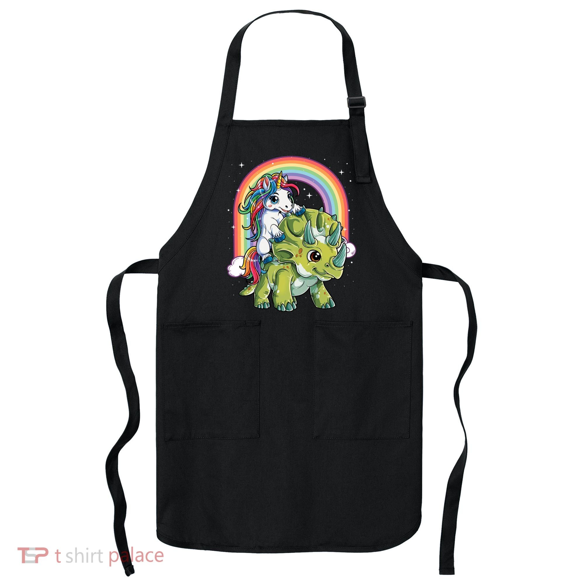 Unicorn Riding Dinosaur Triceratops Rainbow Apron