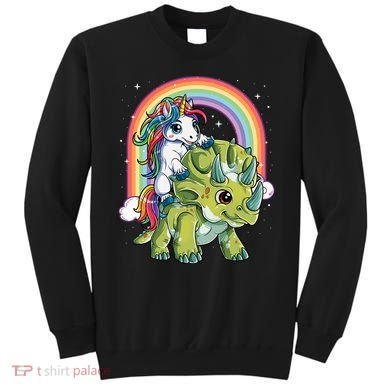 Unicorn Riding Dinosaur Triceratops Rainbow Sweatshirt