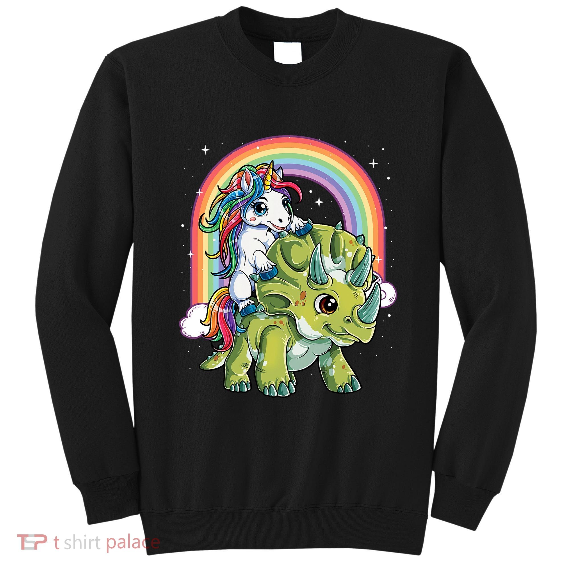 Unicorn Riding Dinosaur Triceratops Rainbow Sweatshirt