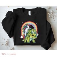 Unicorn Riding Dinosaur Triceratops Rainbow Sweatshirt thumb 2