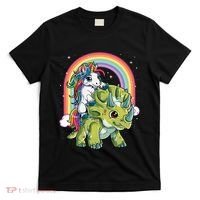 Unicorn Riding Dinosaur Triceratops Rainbow T-Shirt thumb 0