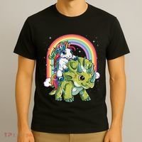 Unicorn Riding Dinosaur Triceratops Rainbow T-Shirt thumb 3