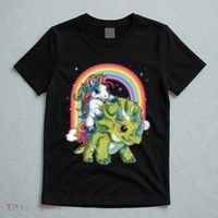 Unicorn Riding Dinosaur Triceratops Rainbow T-Shirt thumb 5