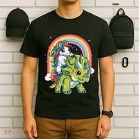 Unicorn Riding Dinosaur Triceratops Rainbow T-Shirt thumb 6