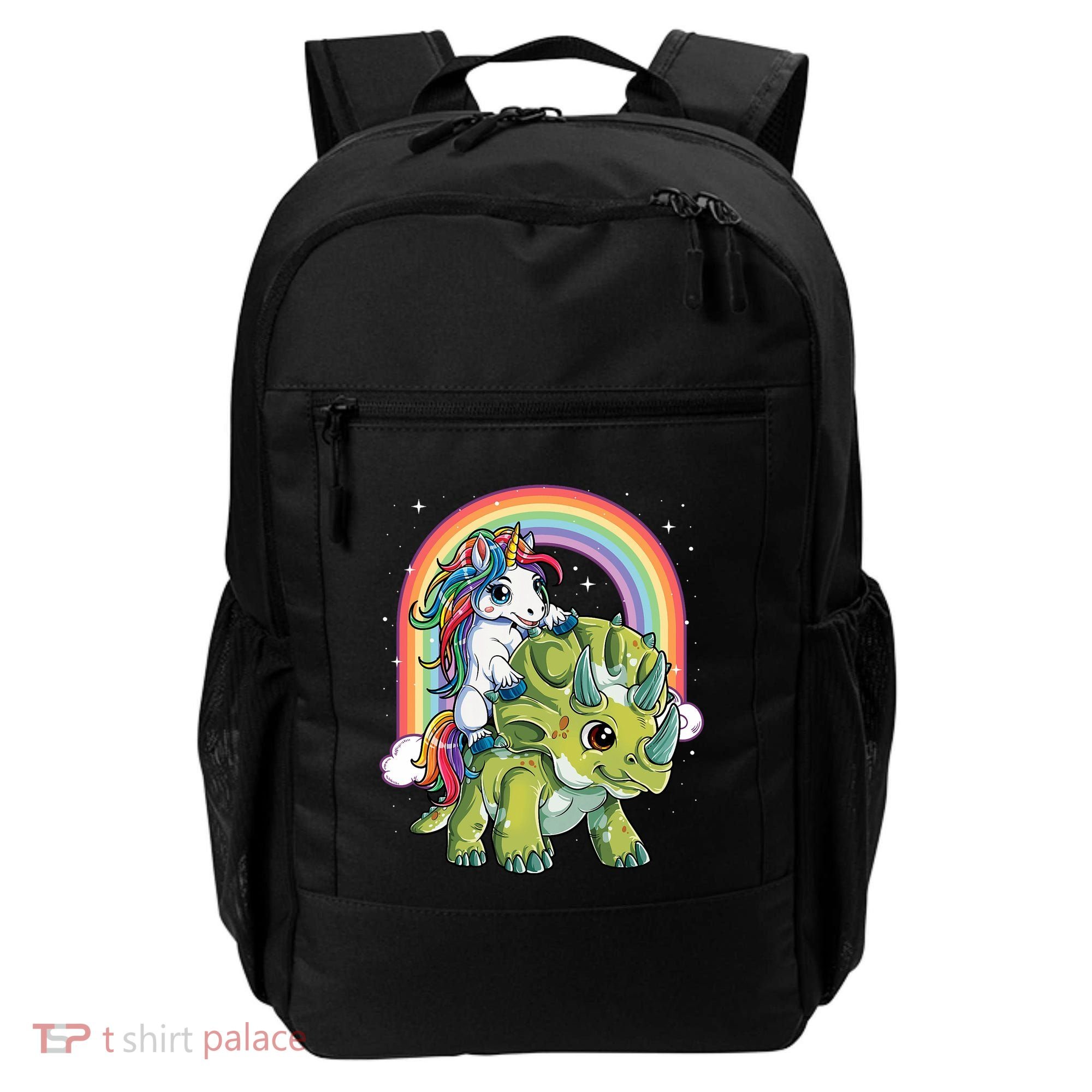 Unicorn Riding Dinosaur Triceratops Rainbow Backpack
