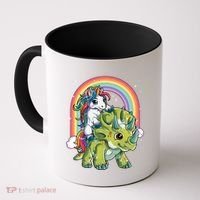 Unicorn Riding Dinosaur Triceratops Rainbow Coffee Mug thumb 0