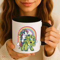 Unicorn Riding Dinosaur Triceratops Rainbow Coffee Mug thumb 3