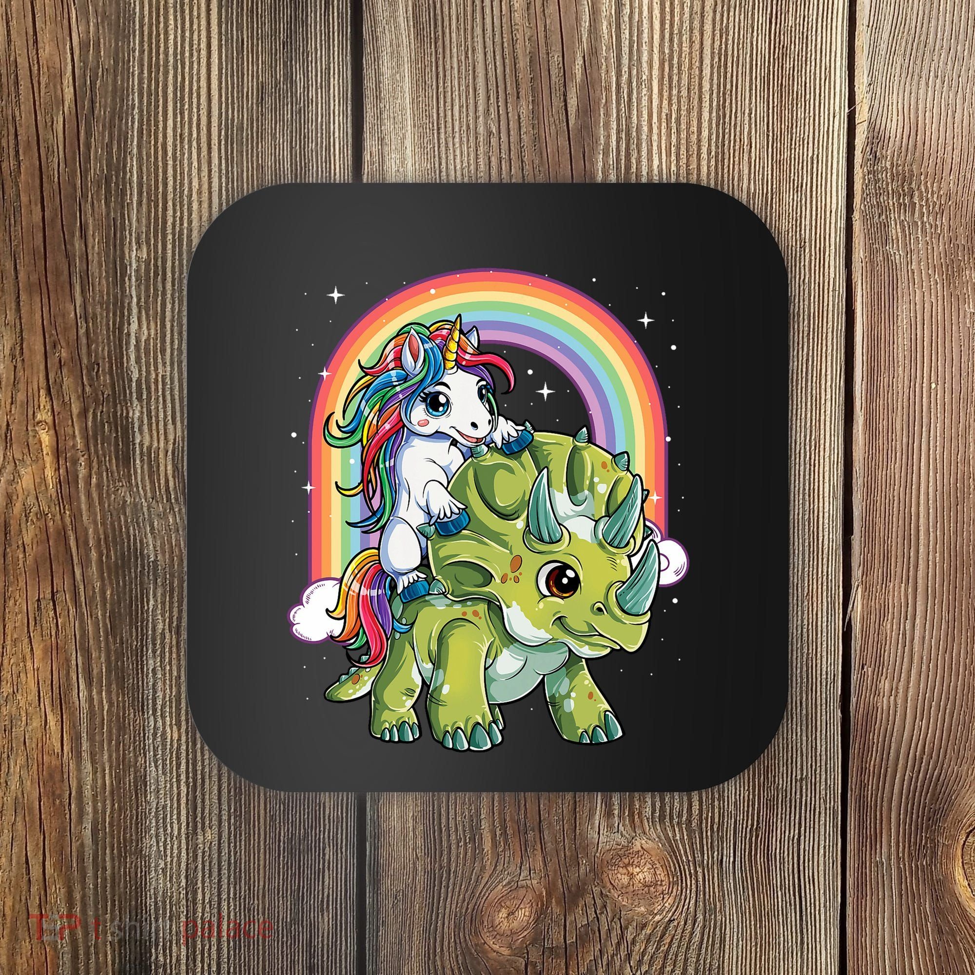 Unicorn Riding Dinosaur Triceratops Rainbow Coaster
