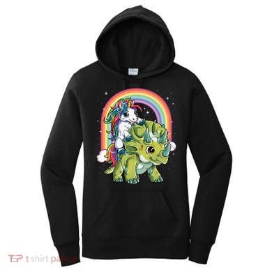 Unicorn Riding Dinosaur Triceratops Rainbow Women's Hoodie