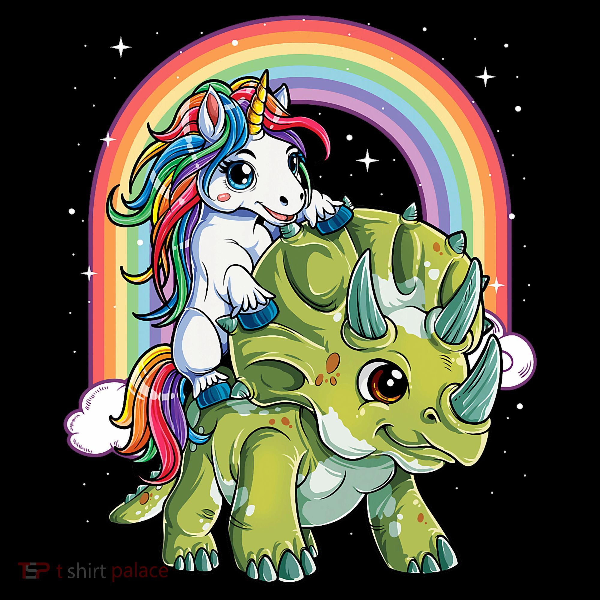 Unicorn Riding Dinosaur Triceratops Rainbow Women's Hoodie