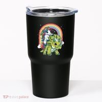 Unicorn Riding Dinosaur Triceratops Rainbow Tumbler thumb 0