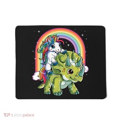 Unicorn Riding Dinosaur Triceratops Rainbow Mousepad