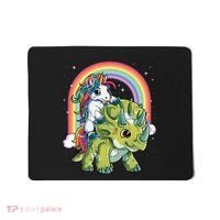 Unicorn Riding Dinosaur Triceratops Rainbow Mousepad thumb 0
