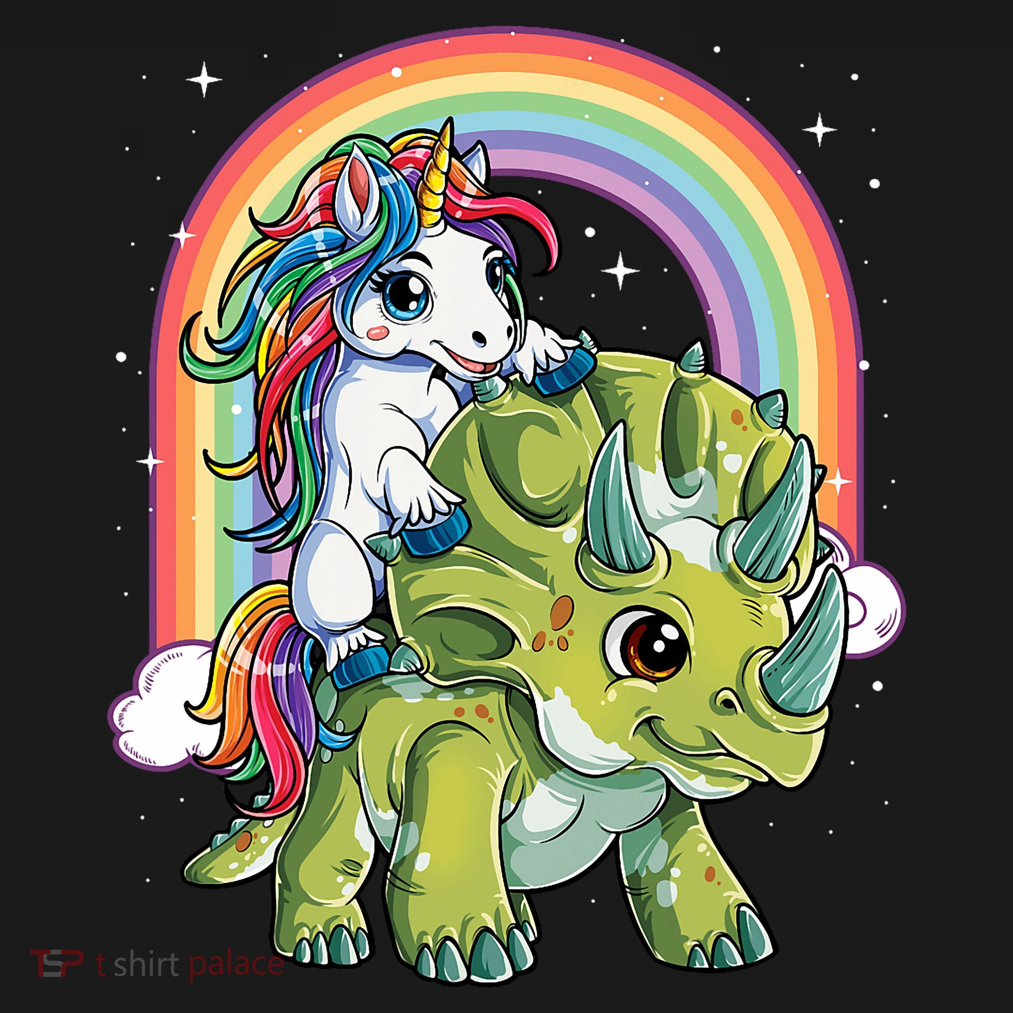 Unicorn Riding Dinosaur Triceratops Rainbow Mousepad