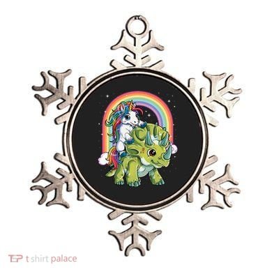 Unicorn Riding Dinosaur Triceratops Rainbow Ornament