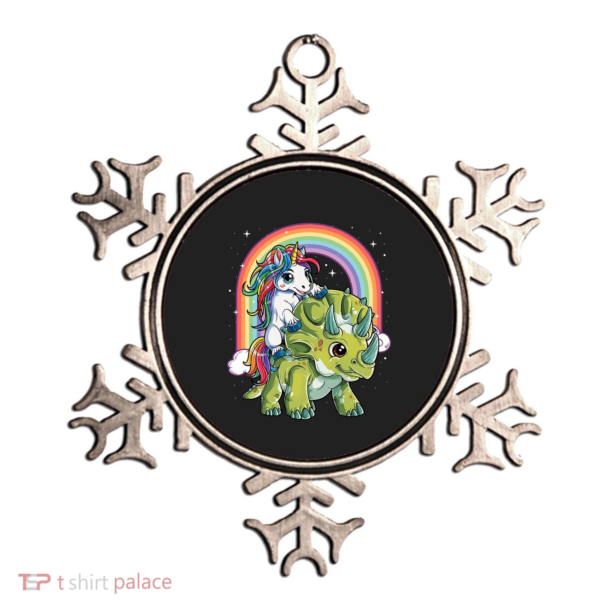 Unicorn Riding Dinosaur Triceratops Rainbow Ornament