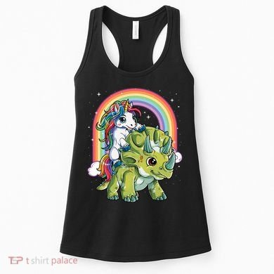 Unicorn Riding Dinosaur Triceratops Rainbow Women's Tank Top