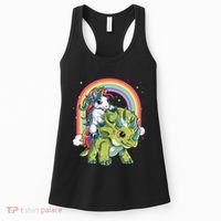 Unicorn Riding Dinosaur Triceratops Rainbow Women's Tank Top thumb 0