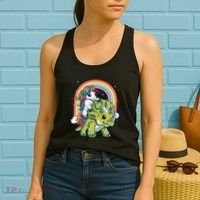 Unicorn Riding Dinosaur Triceratops Rainbow Women's Tank Top thumb 2