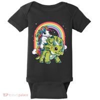 Unicorn Riding Dinosaur Triceratops Rainbow Baby Bodysuit thumb 0