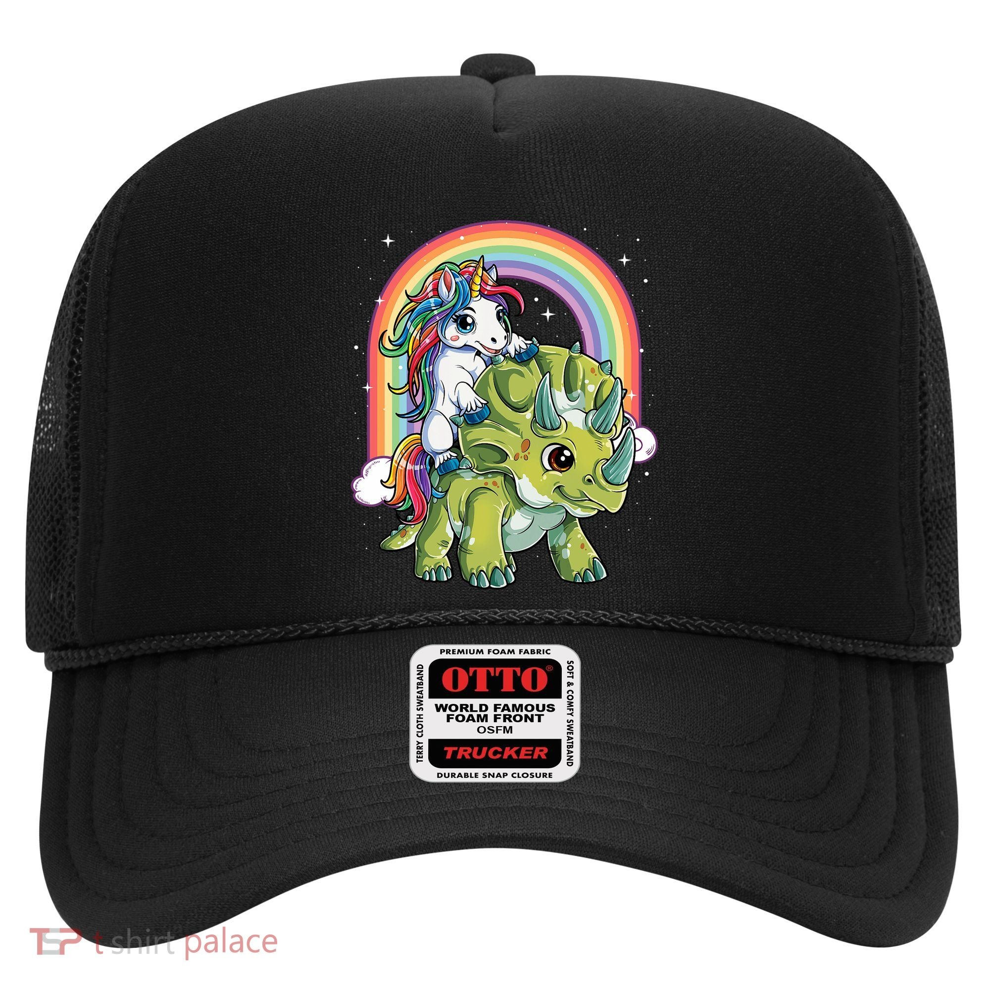 Unicorn Riding Dinosaur Triceratops Rainbow Hat