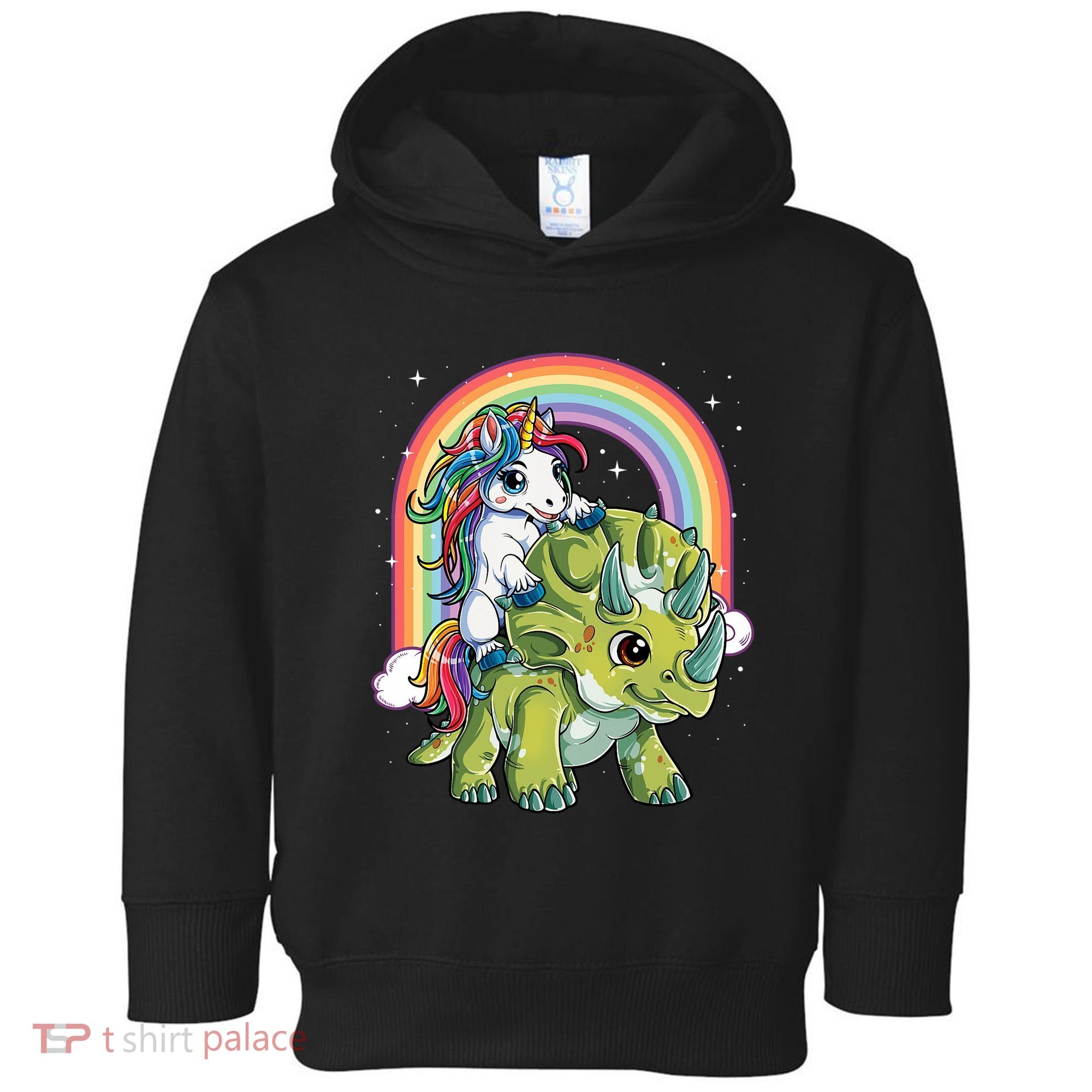 Unicorn Riding Dinosaur Triceratops Rainbow Toddler Hoodie