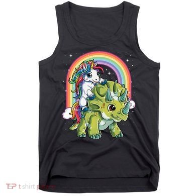 Unicorn Riding Dinosaur Triceratops Rainbow Tank Top