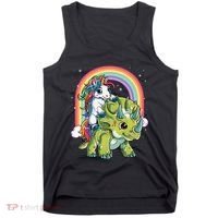 Unicorn Riding Dinosaur Triceratops Rainbow Tank Top thumb 0