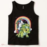 Unicorn Riding Dinosaur Triceratops Rainbow Tank Top thumb 2