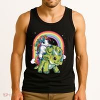 Unicorn Riding Dinosaur Triceratops Rainbow Tank Top thumb 3