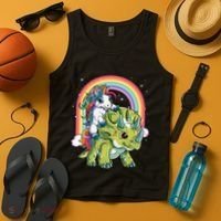 Unicorn Riding Dinosaur Triceratops Rainbow Tank Top thumb 4