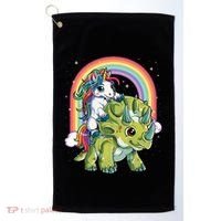 Unicorn Riding Dinosaur Triceratops Rainbow Golf Towel thumb 0