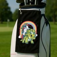 Unicorn Riding Dinosaur Triceratops Rainbow Golf Towel thumb 2