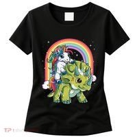 Unicorn Riding Dinosaur Triceratops Rainbow Women's T-Shirt thumb 0