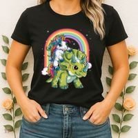 Unicorn Riding Dinosaur Triceratops Rainbow Women's T-Shirt thumb 2