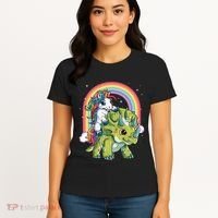 Unicorn Riding Dinosaur Triceratops Rainbow Women's T-Shirt thumb 4