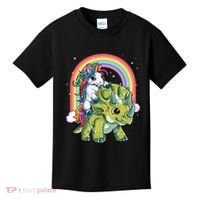 Unicorn Riding Dinosaur Triceratops Rainbow Kids T-Shirt thumb 0