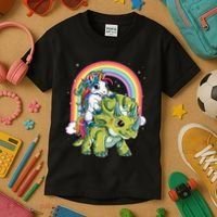Unicorn Riding Dinosaur Triceratops Rainbow Kids T-Shirt thumb 3